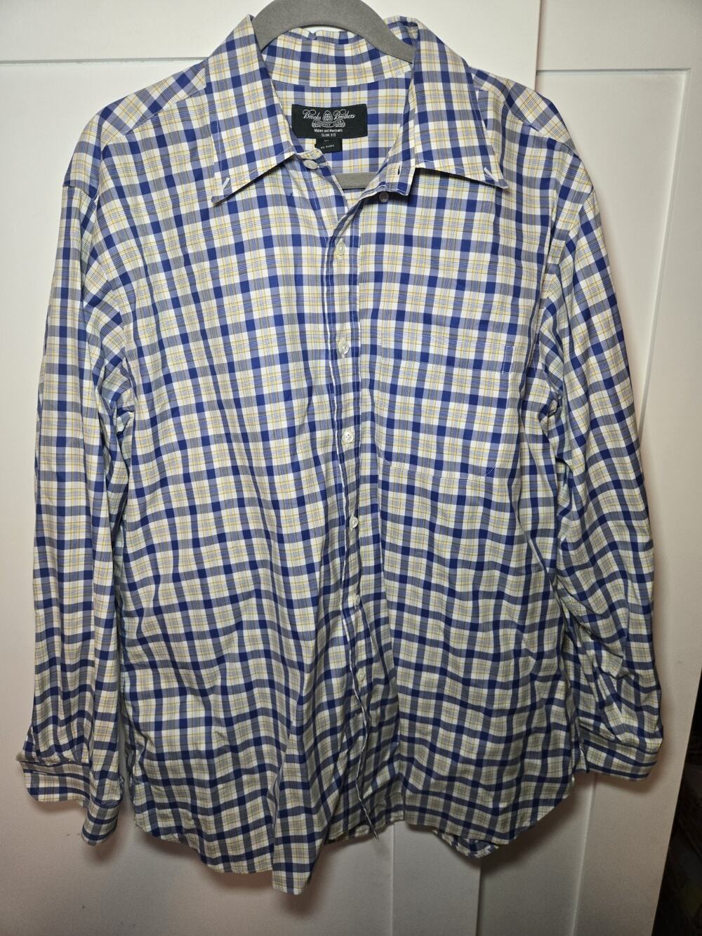 Brooks Brothers Makers Shirt Mens XL Sim Blue Plaid Egyptian Cotton Made in USA